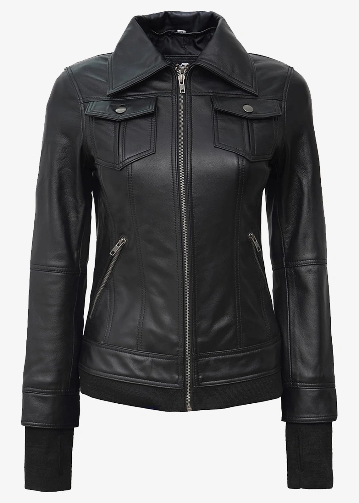 Women’s Black Bomber Hooded Leather Jacket
