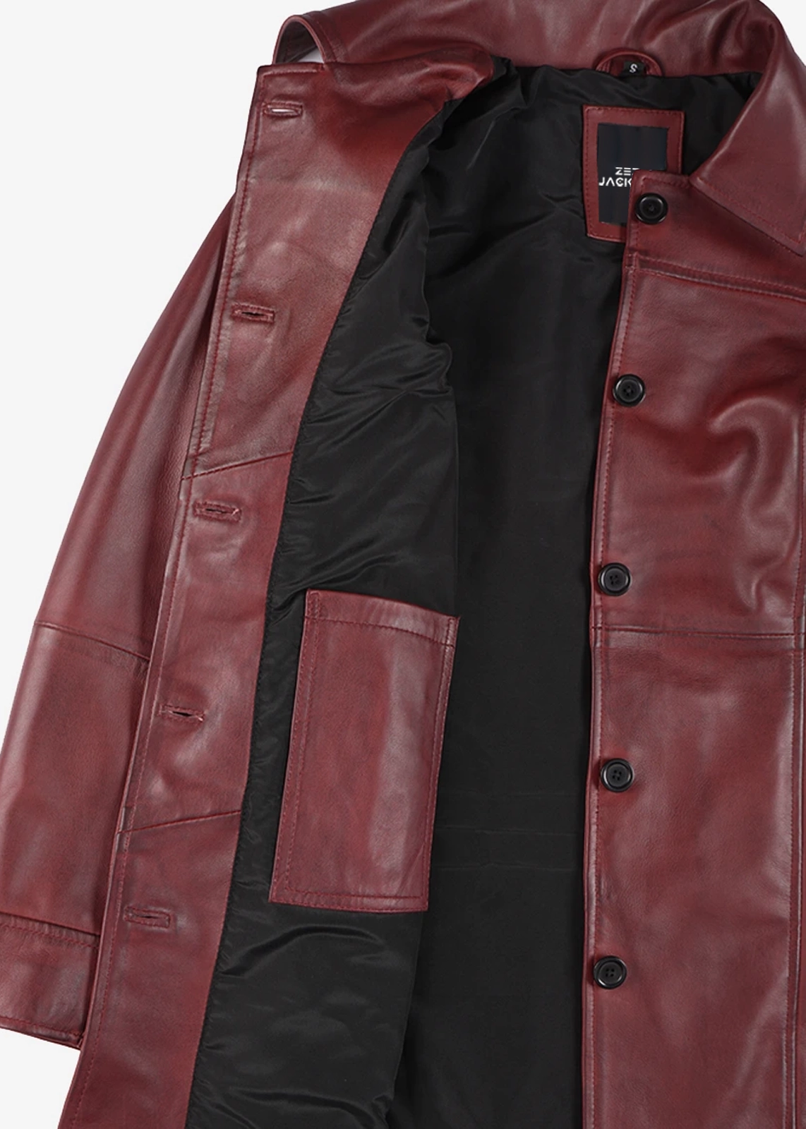 Women's Burgundy Leather Long Coat - Image 5