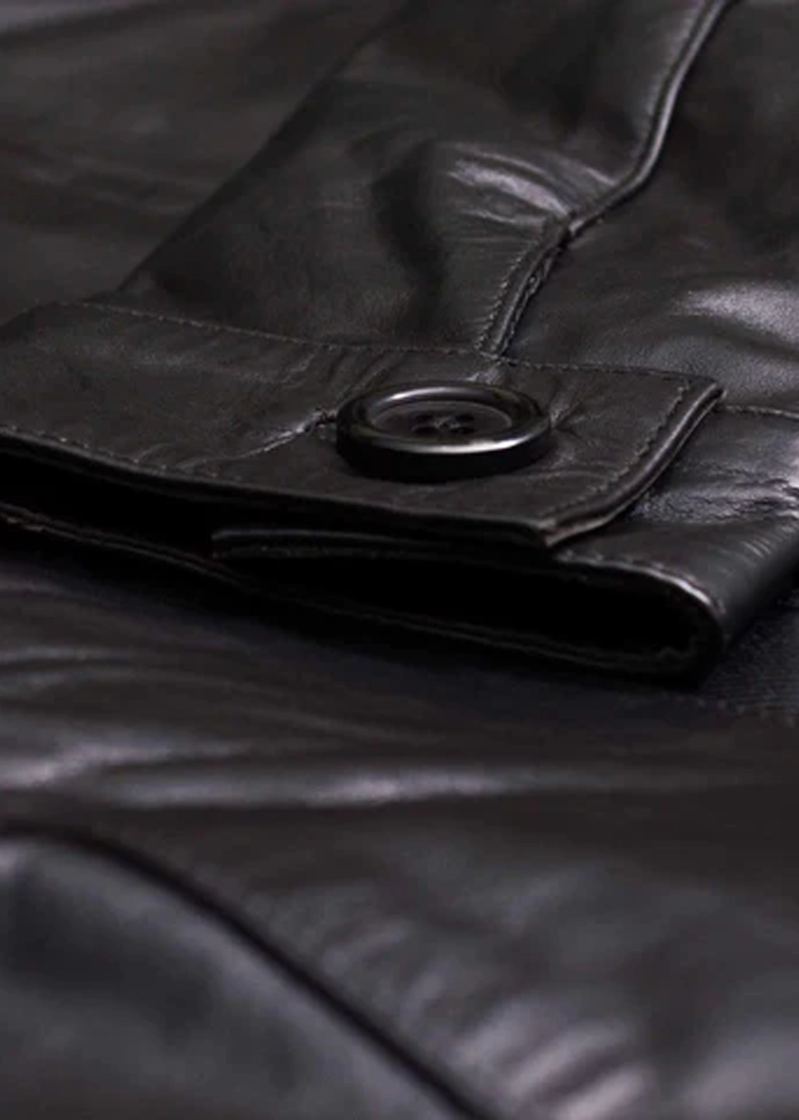 Women’s Black Collarless Leather Jacket - Image 3