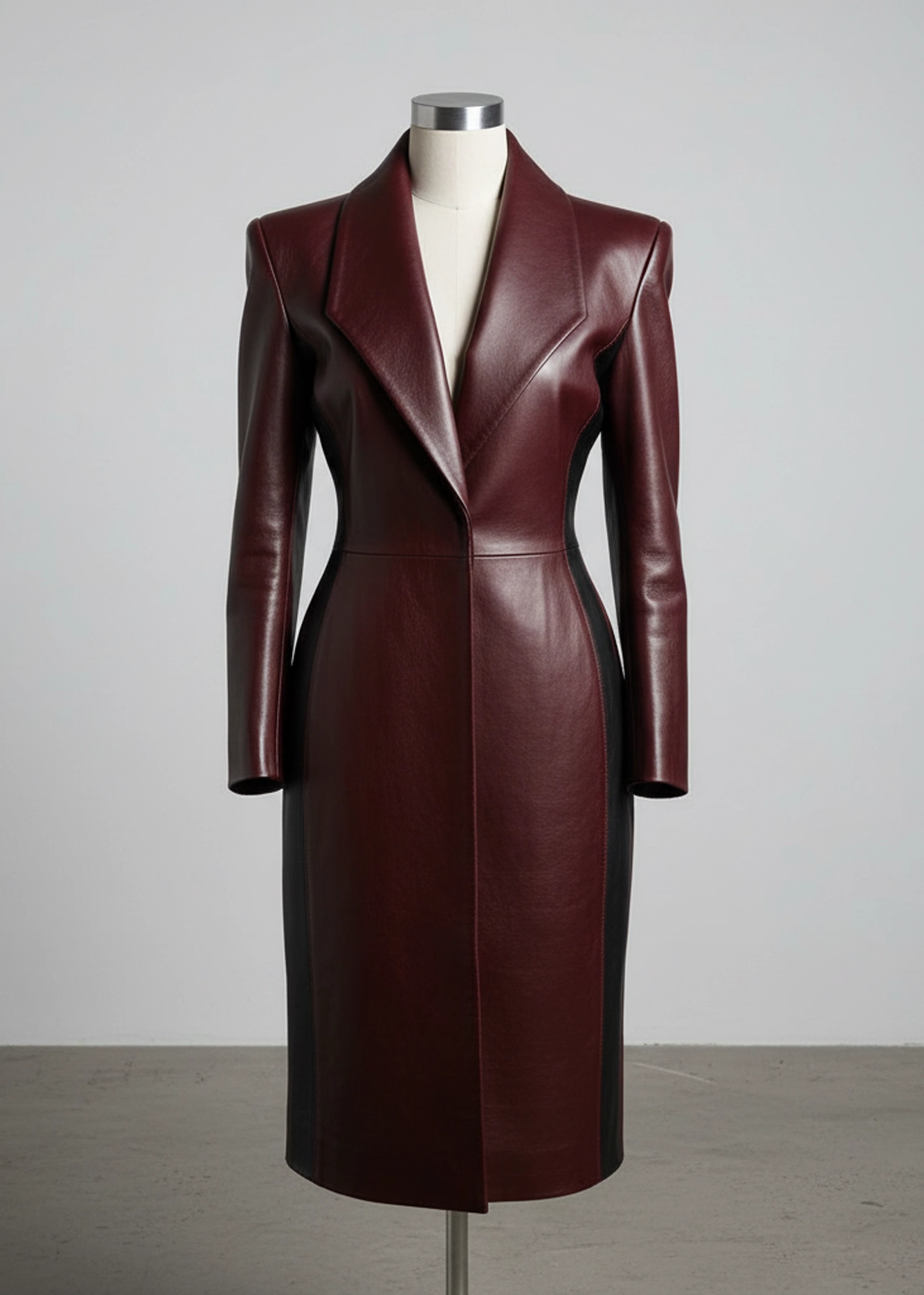 Deep Maroon Luxe Leather Trench