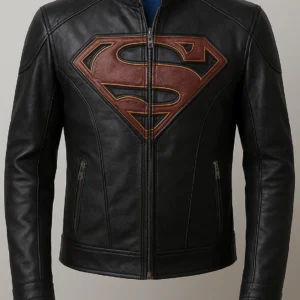 Superman “S” Emblemed Black Leather Jacket