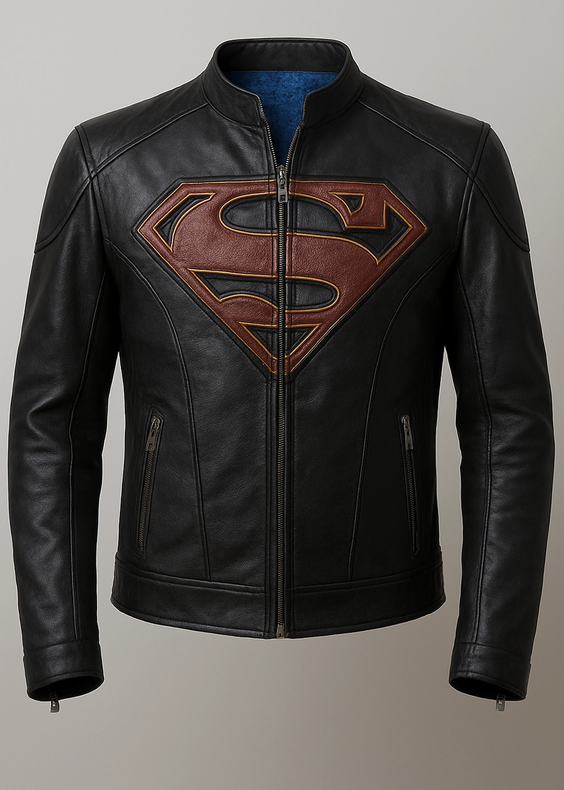 Superman “S” Emblemed Black Leather Jacket