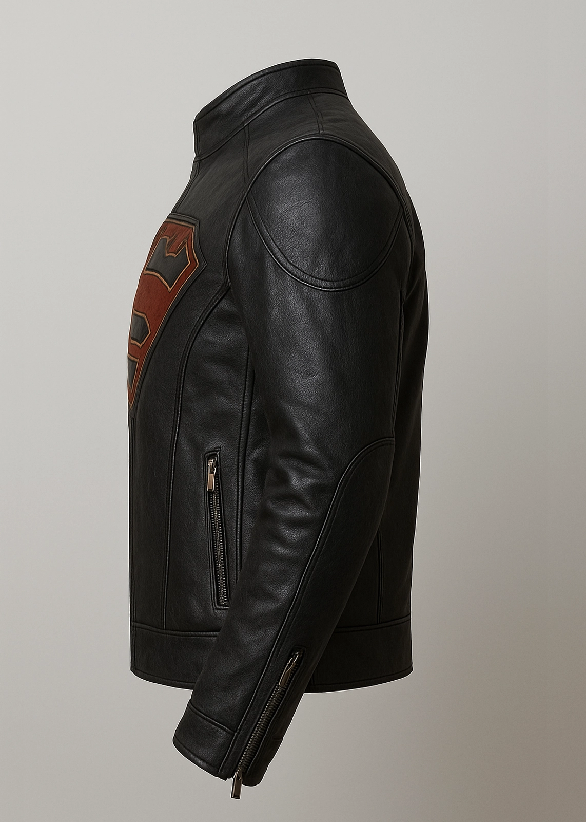 Superman “S” Emblemed Black Leather Jacket