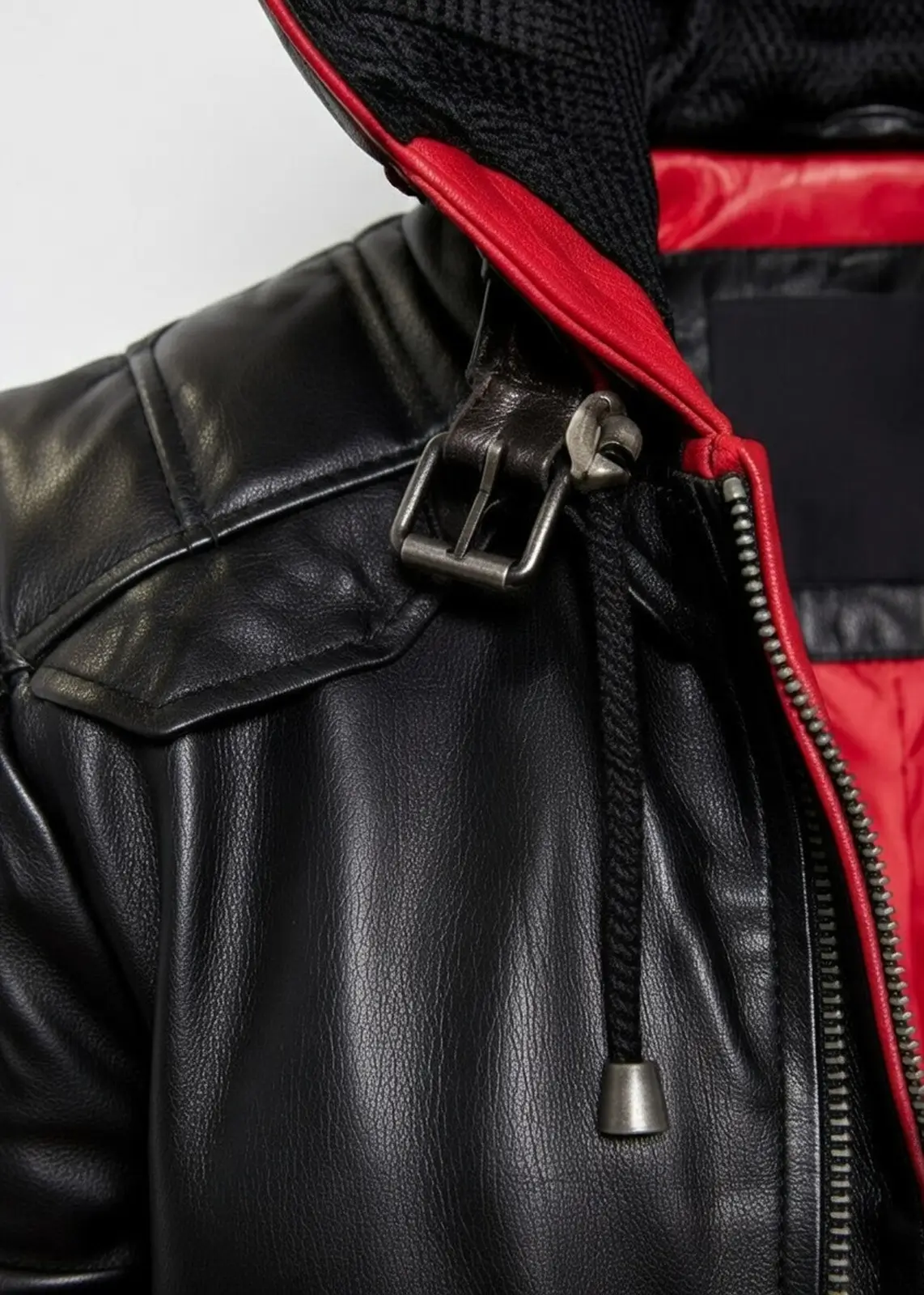 Batman Red Hooded Black Leather Jacket - Image 3
