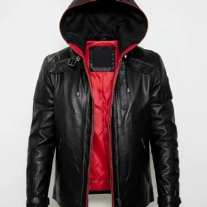 Batman Red Hooded Black Leather Jacket