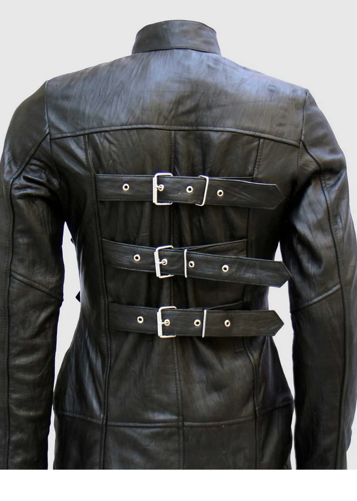 Black Gothic Leather Trench Coat - Image 3