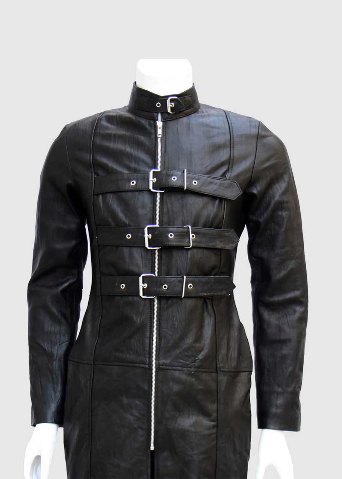 Black Gothic Leather Trench Coat - Image 4