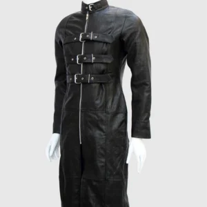 Black Gothic Leather Trench Coat