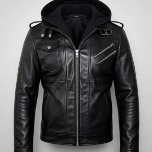 Black Hooded Leather Jacket for Men