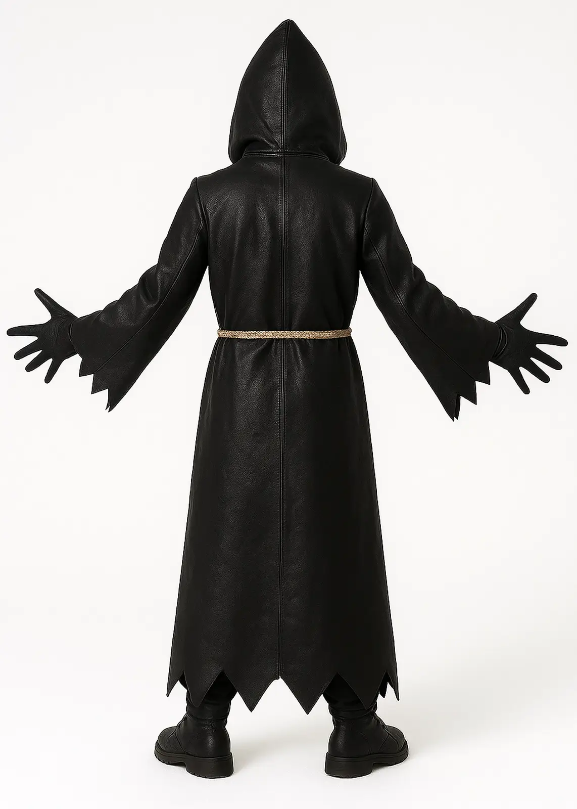 Dark Hooded Black Leather Trench Costume
