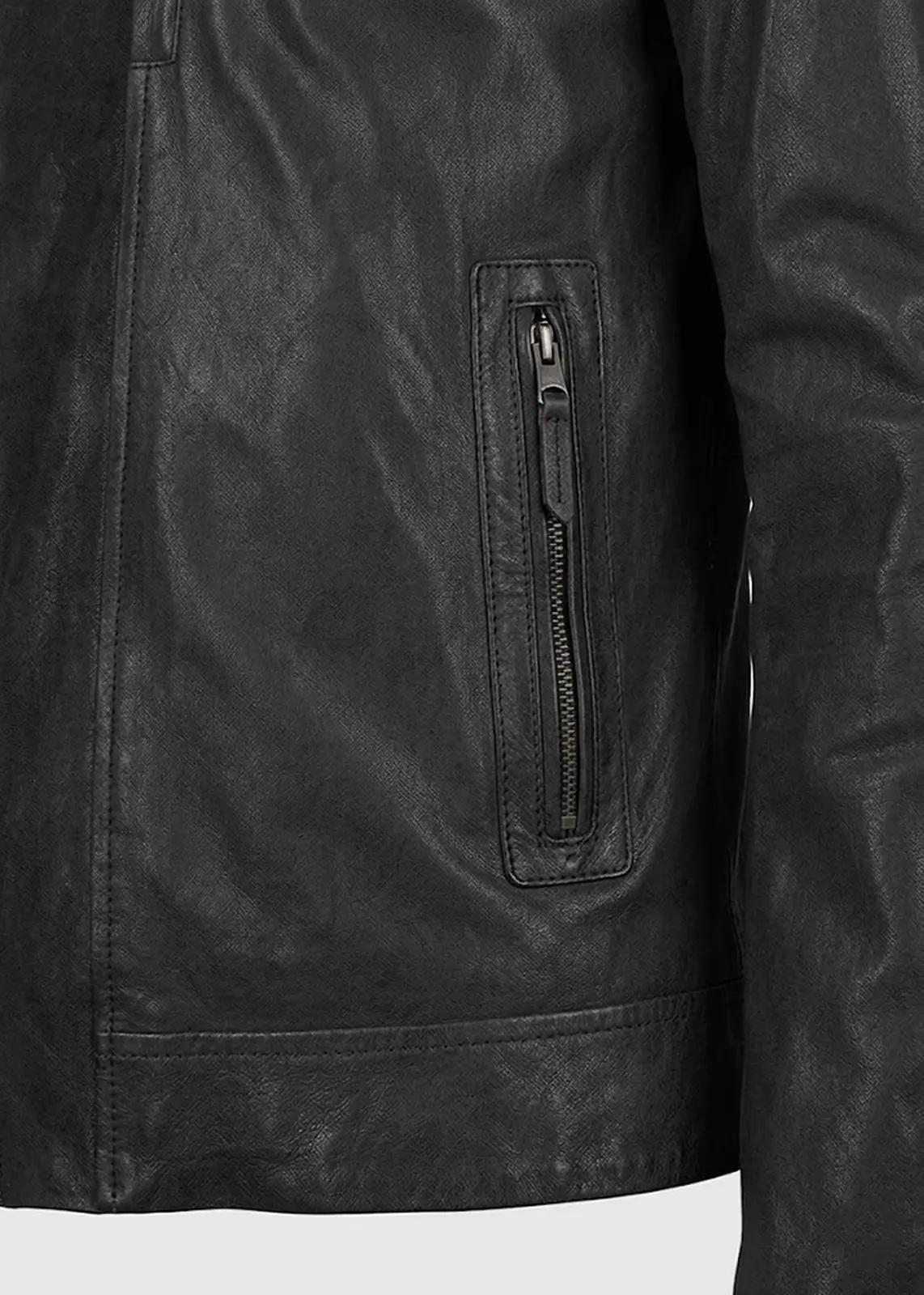 Men's Black Asymmetrical Leather Biker Jacket - Image 3