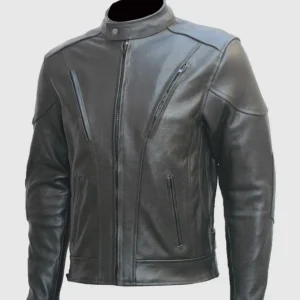 Black Leather Motorcycle Jacket With Zipper Attributes