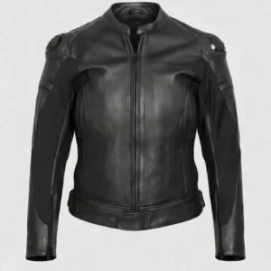 Black Motorcycle Leather Jacket with Armor For Women