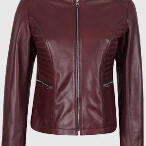 Women’s Burgundy Leather Biker Jacket