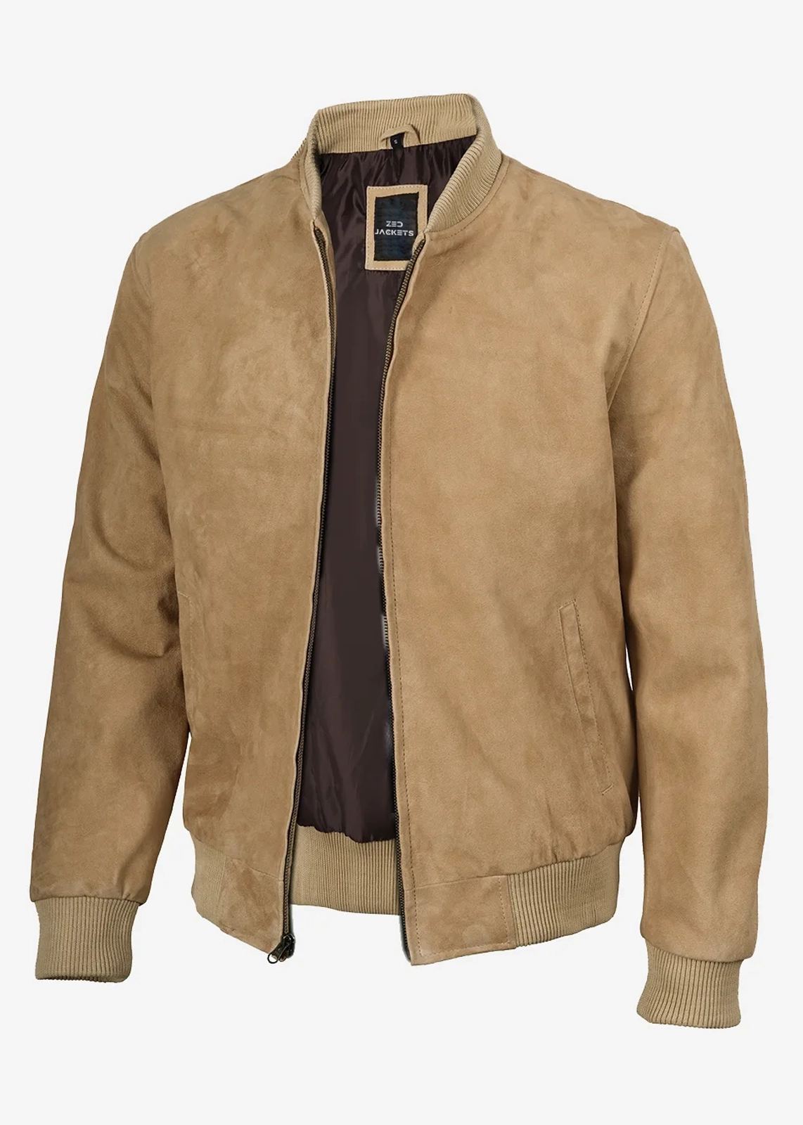 Men's Camel Brown Real Suede Bomber Jacket - Image 4