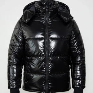 Cool Shiny Black Puffer Leather Jacket