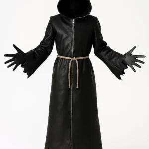 Dark Hooded Black Leather Trench Costume
