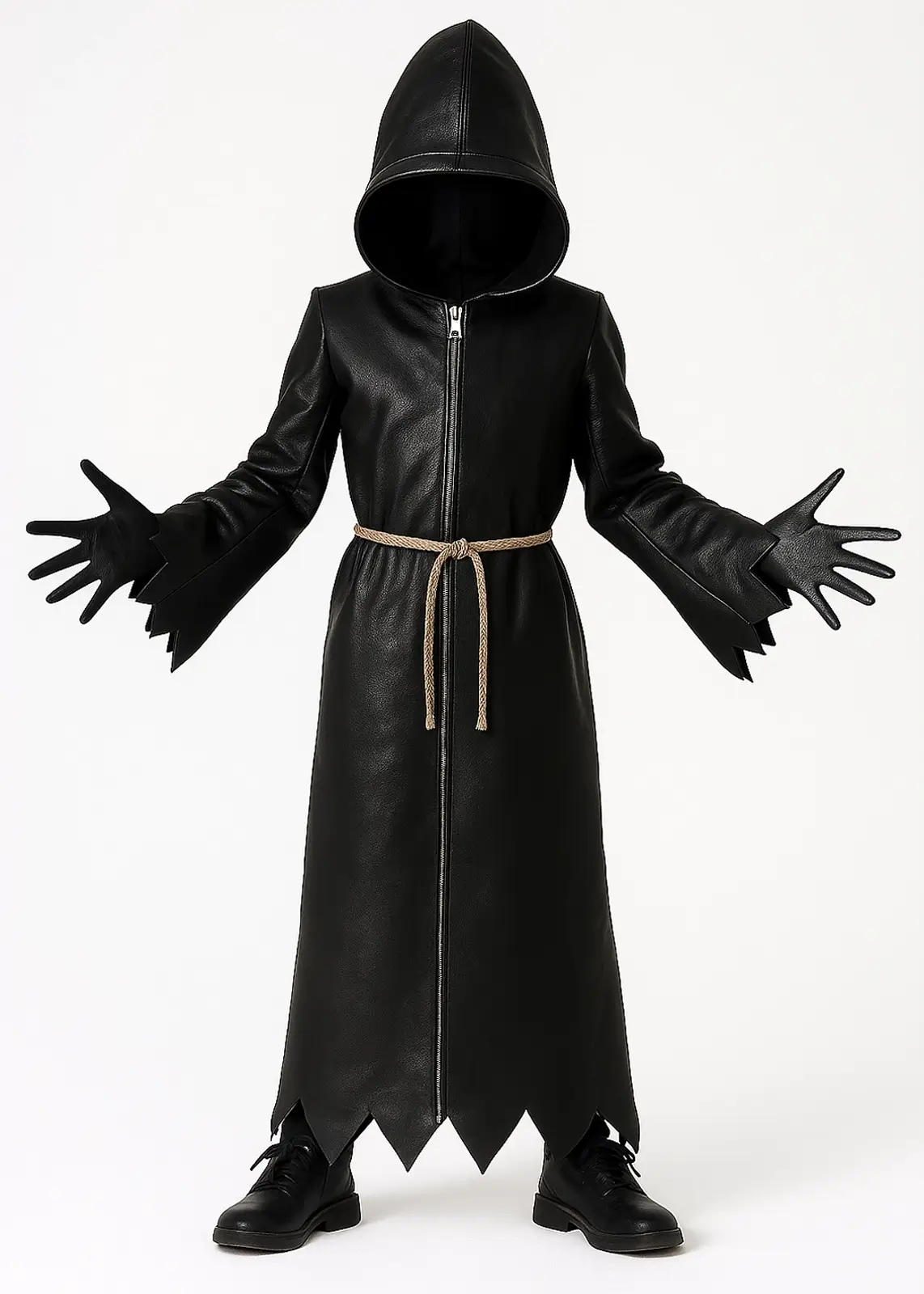 Dark Hooded Black Leather Trench Costume