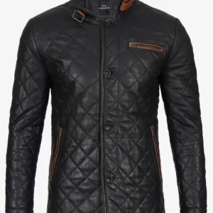 Black & Brown Diamond Quilted Leather Coat