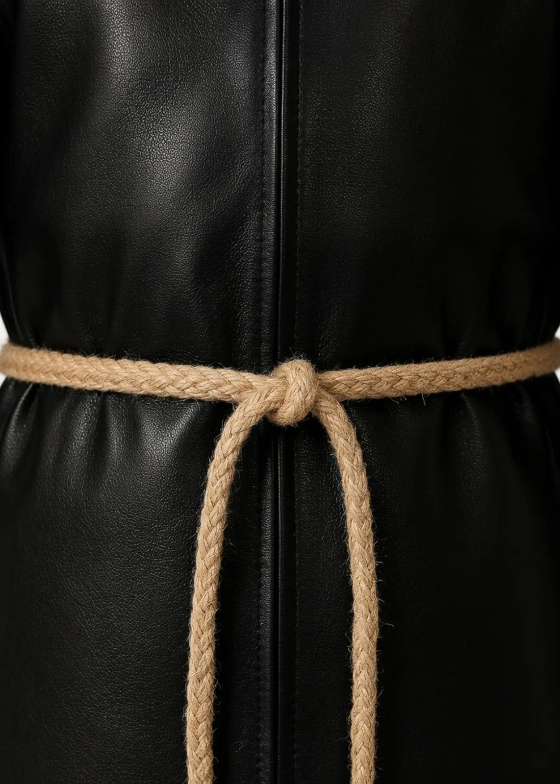 Dark Hooded Black Leather Trench Costume - Image 3