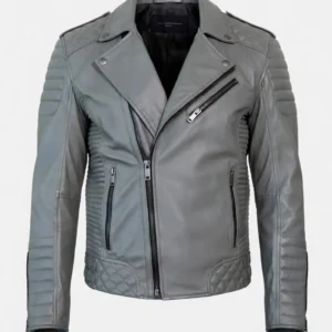 Men’s Gray Motorcycle Leather Jacket