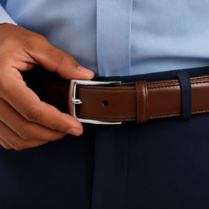 Glossy Leather Belt with Dark Edge Accents
