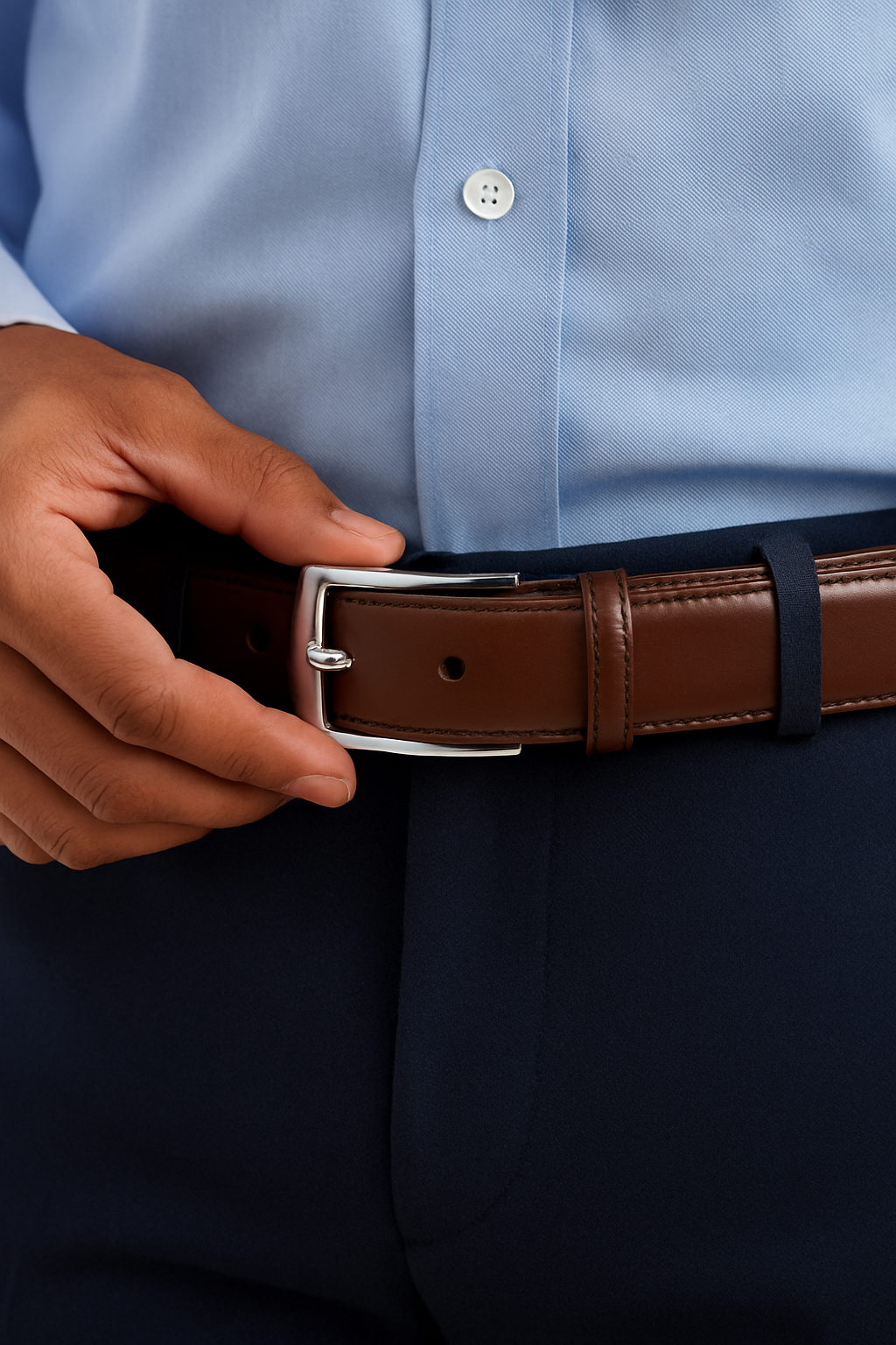 Glossy Leather Belt with Dark Edge Accents