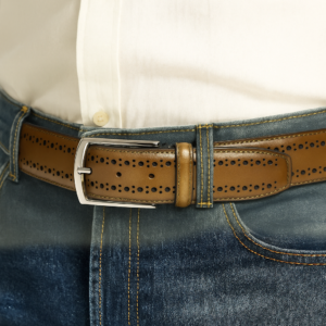 Perforated Leather Belt with Repeating Hole Pattern