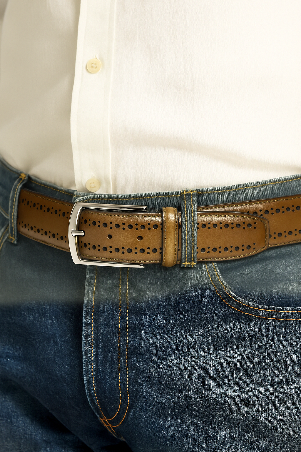 Perforated Leather Belt with Repeating Hole Pattern