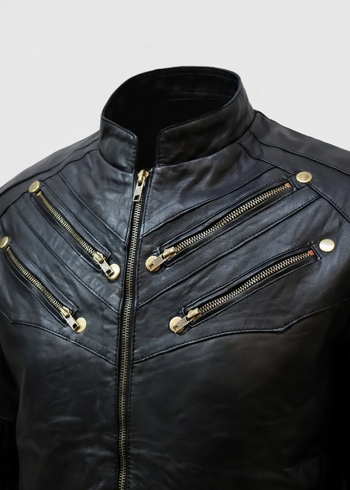 Men’s Gold Zipper Leather Jacket - Image 4