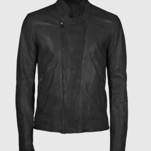 Men's Black Asymmetrical Leather Biker Jacket