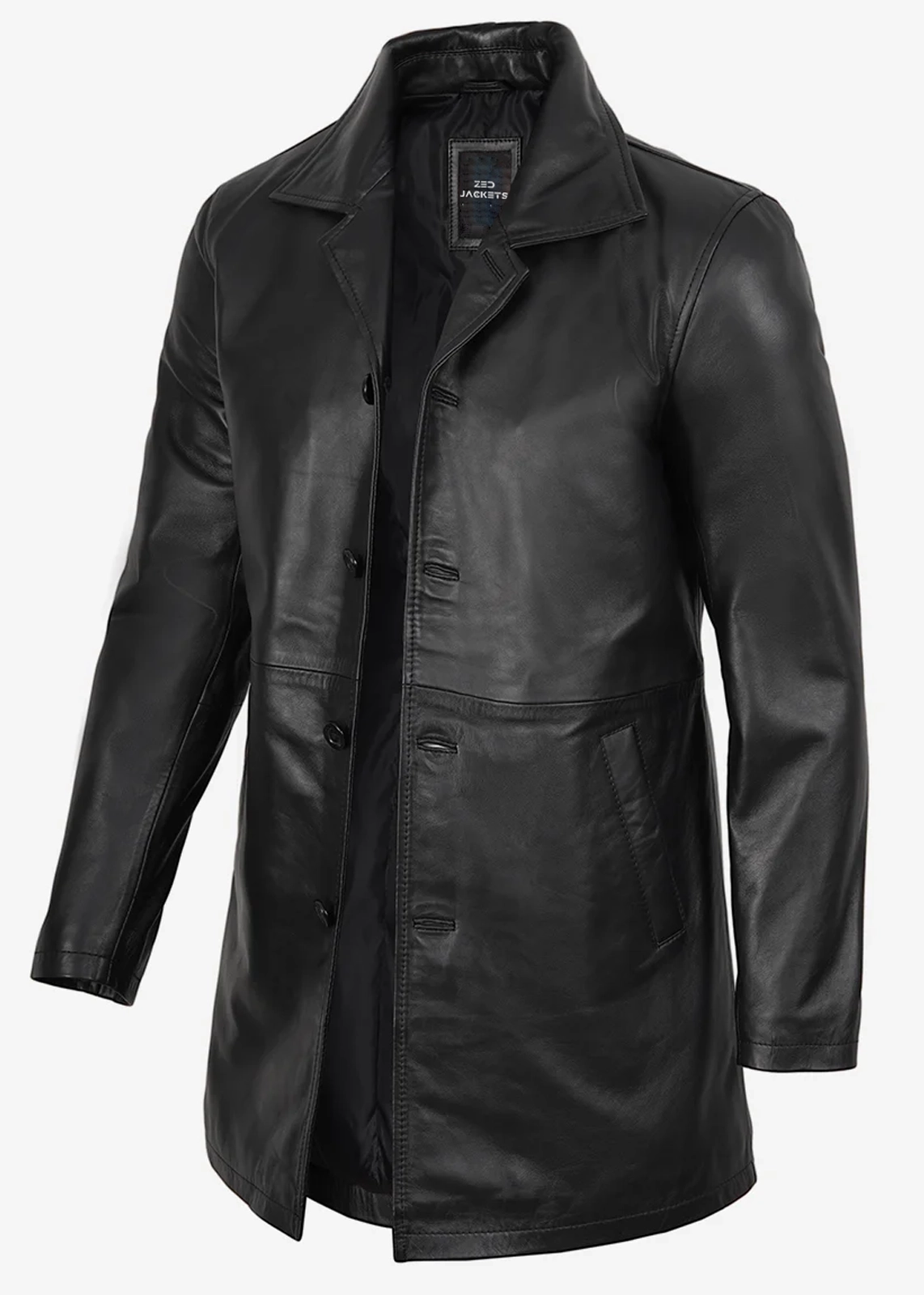Men's Long Black Leather Coat - Image 3