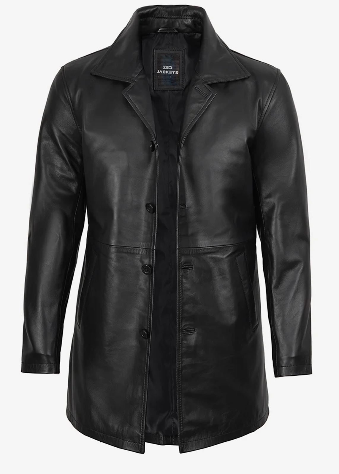 Men's Long Black Leather Coat - Image 4