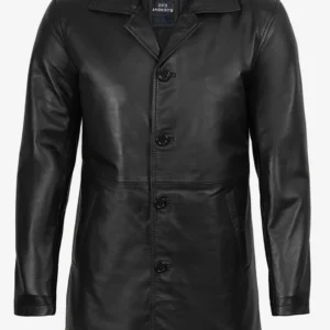 Men's Long Black Leather Coat
