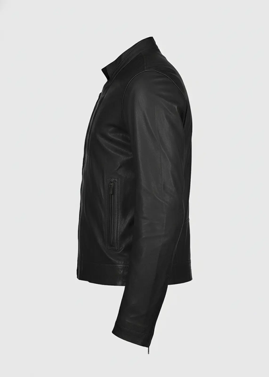 Men's Black Asymmetrical Leather Biker Jacket - Image 4