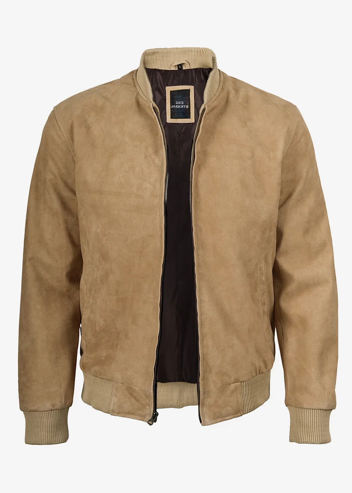 Men's Camel Brown Real Suede Bomber Jacket - Image 3