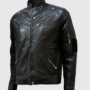 Men’s Gold Zipper Leather Jacket