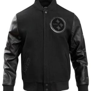 NFL Pittsburgh Steelers Triple Black Wool Varsity Jacket