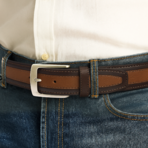 Three-Layer Full-Grain Leather Belt with Contrast Center