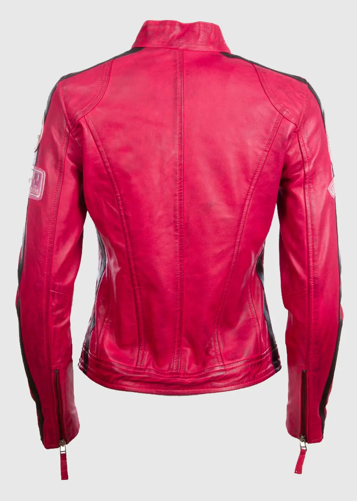 Women’s Pink Leather Motorcycle Jacket - Image 3