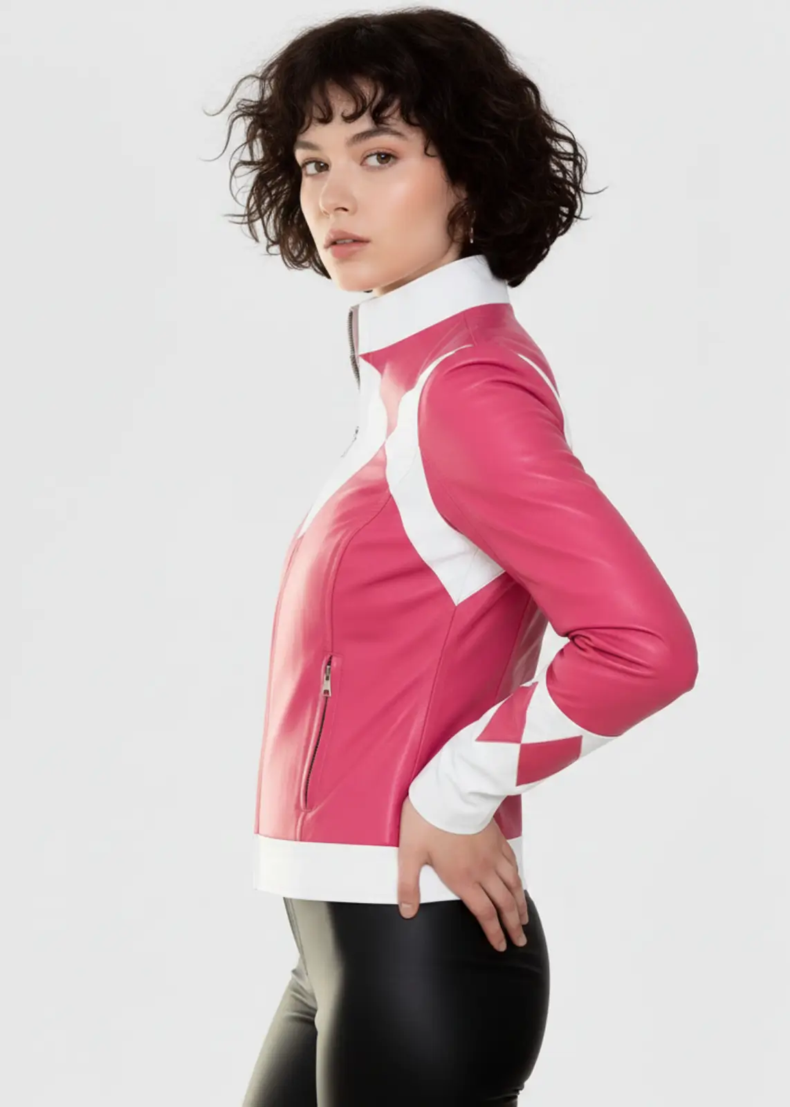 Pink Mighty Morphin Power Ranger Leather Jacket - Image 3