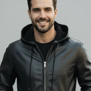 Men's Premium Black Leather Hoodie