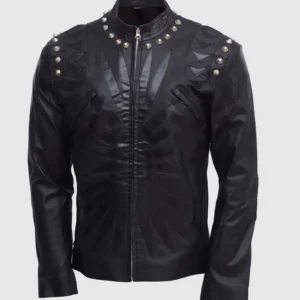 Quilted Black Studded Leather Jacket