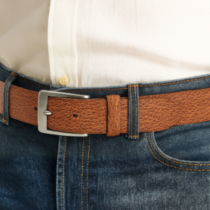 Textured Full-Grain Leather Belt with Metal Buckle