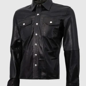 Traditional Black Leather Shirt Jacket