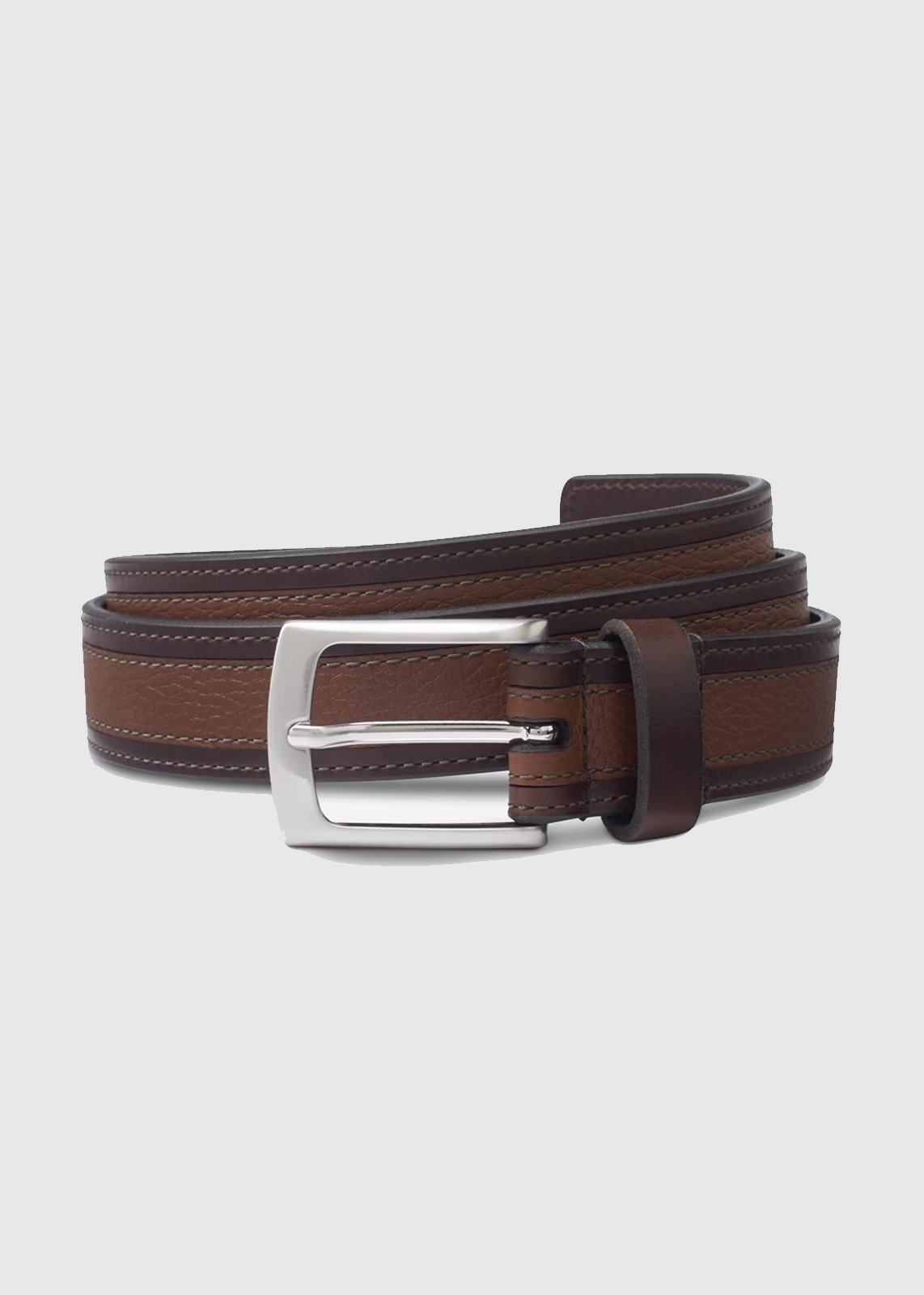 Three-Layer Full-Grain Leather Belt with Contrast Center