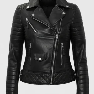 Women’s Black Quilted Leather Biker Jacket