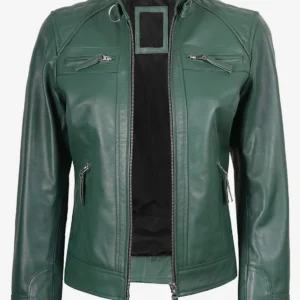 Women’s Green Quilted Biker Jacket