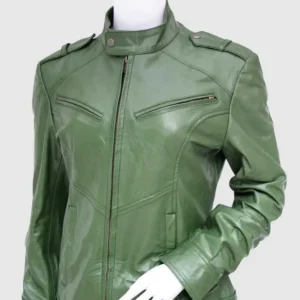 Women’s Olive Green Leather Biker Jacket