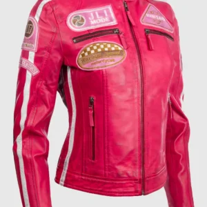 Women’s Pink Leather Motorcycle Jacket